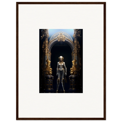 Framed canvas print of a humanoid figure in an ornate archway for room decoration