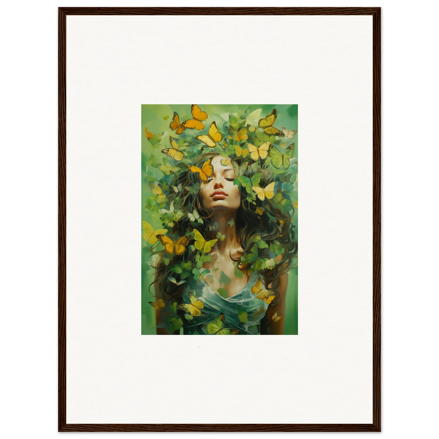 Framed canvas print of a woman in butterflies for unique room decoration, Chrysalis Ecstasy