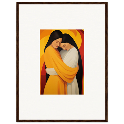 Framed canvas print of Timid Sun Nyah featuring embracing figures in vibrant colors