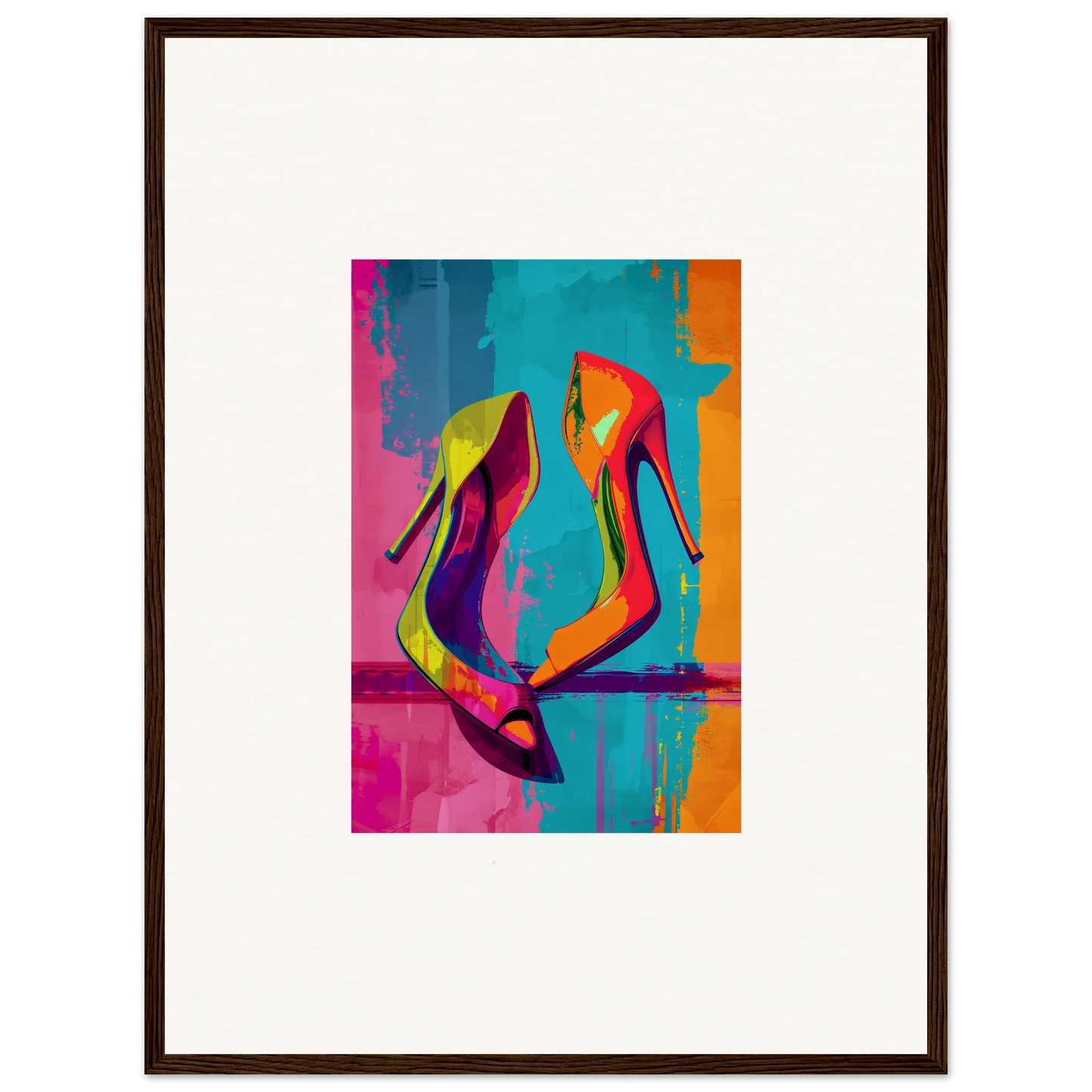 Colorful abstract painting of high-heeled shoes for enigma dance room decoration