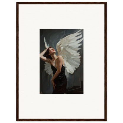 Framed canvas print of a figure with wings for stylish femme ascent room decoration