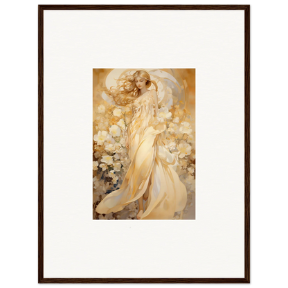 Framed canvas print of an ethereal female figure in floral harmony for chic room decoration