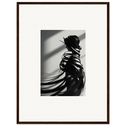 Black and white silhouette with flowing ribbons for room decoration, canvas print