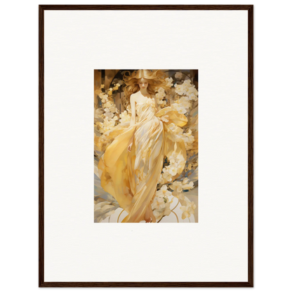 Framed canvas print of a woman in a yellow dress for stylish room decoration