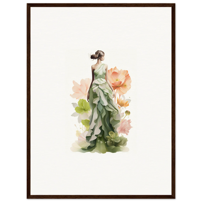 Watercolor of a woman in a green dress, perfect for Spring Symphony room decoration