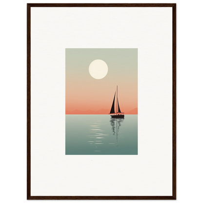 Sailboat silhouette at sunset reflecting on water, perfect for Nautical Harmonies canvas print