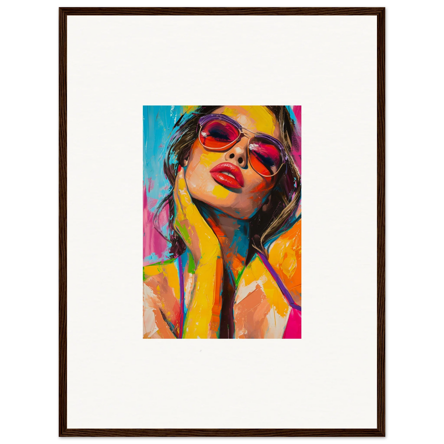 Colorful pop art portrait of a woman in sunglasses, perfect for a mind prism canvas print