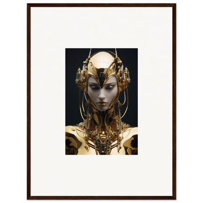 Futuristic humanoid with golden features, perfect for a Chirping Inventrix canvas print