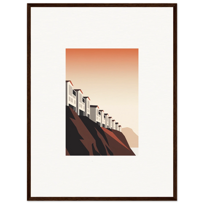 Framed wall art of colorful houses on a hill for cozy room decoration