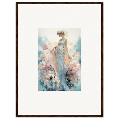 Framed watercolor canvas print of dreaming effulgence with pastel flowers