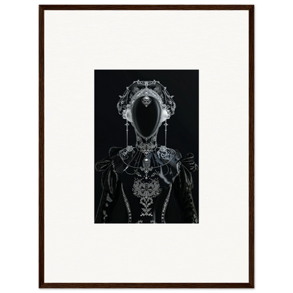 Dark abstract skeletal figure with ornate headdress, perfect for room decoration as canvas print