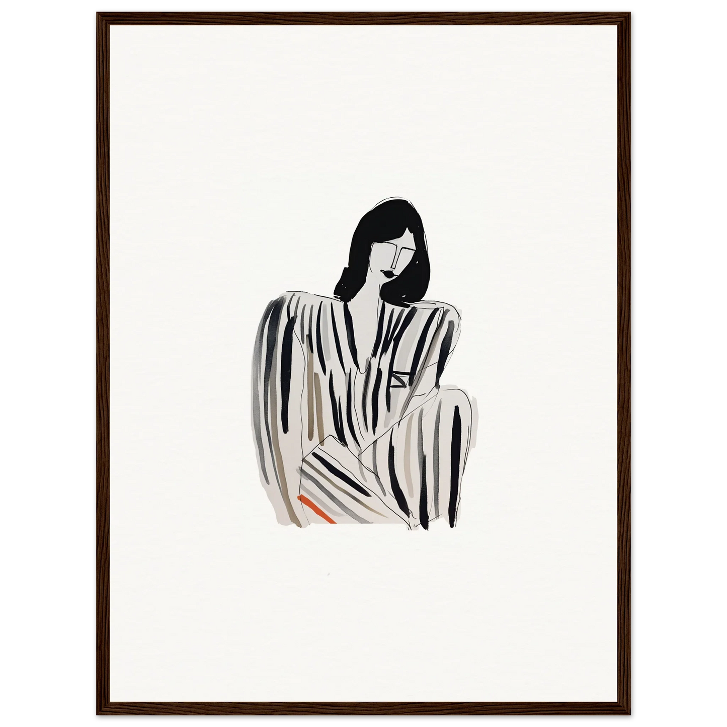 Minimalist black and white canvas print of a seated woman in Striped Whispers Formals