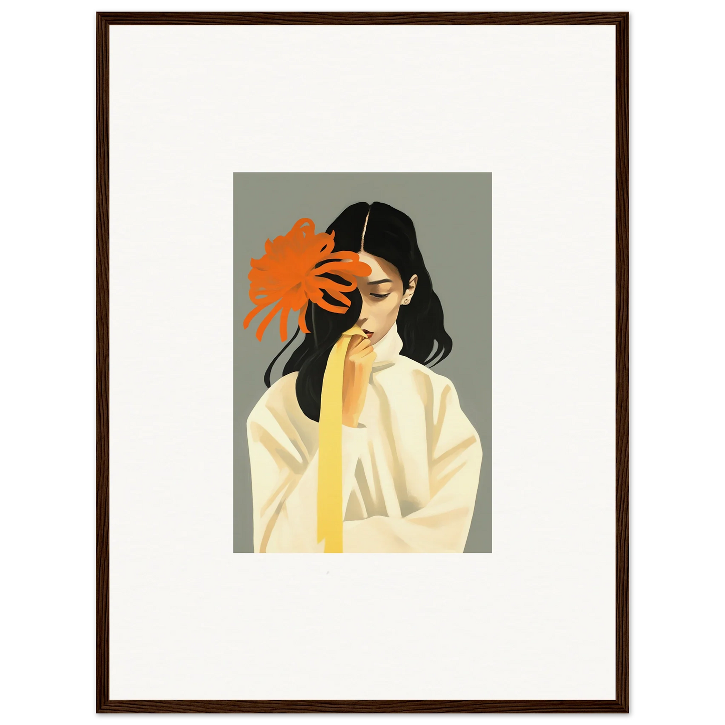 Stylized woman with dark hair and orange hand, perfect for Dreams Eternity canvas print