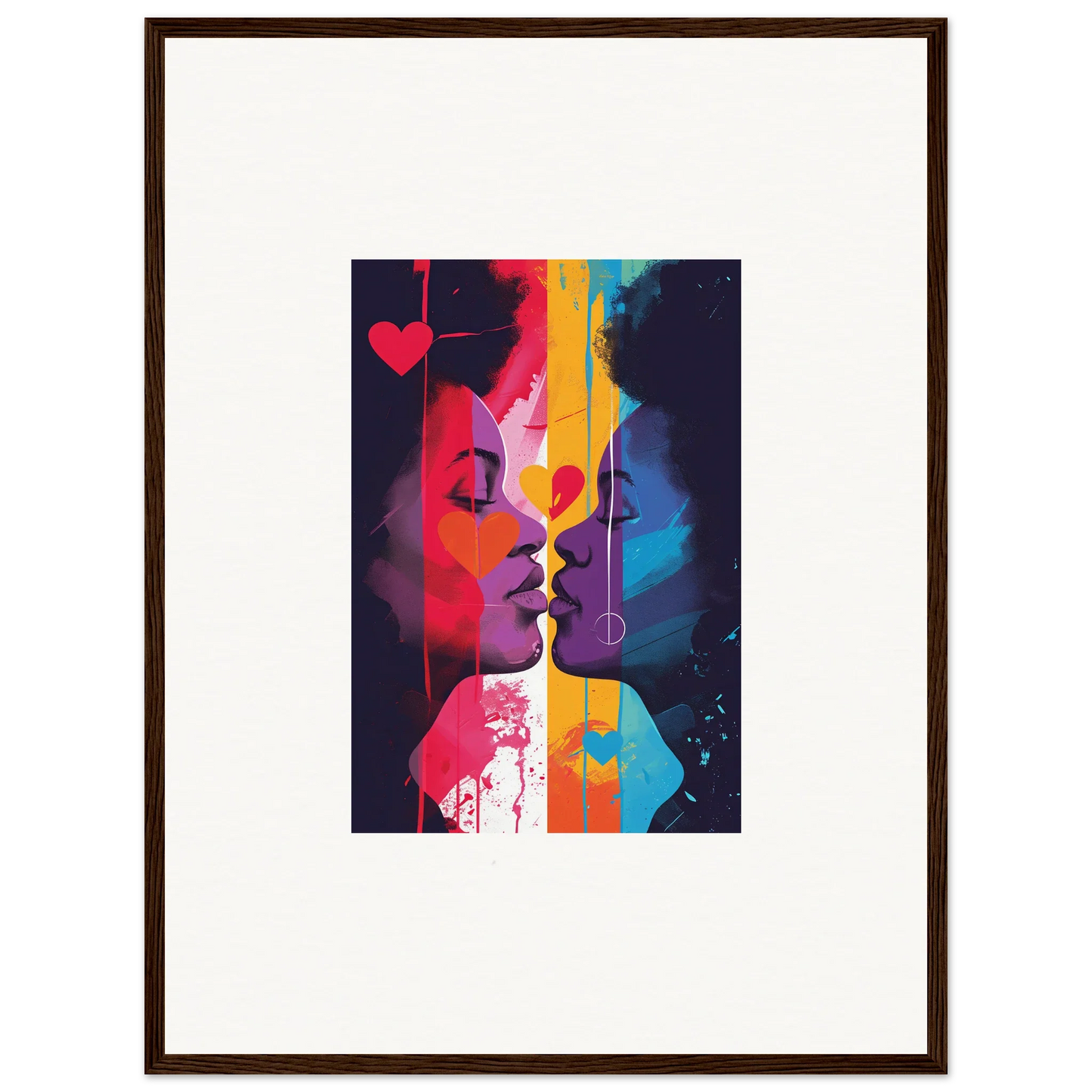 Framed canvas print of Luminous Heartwave Reflection with colorful silhouettes for room decoration