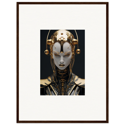 Futuristic robotic figure with golden headdress for unique room decoration canvas print