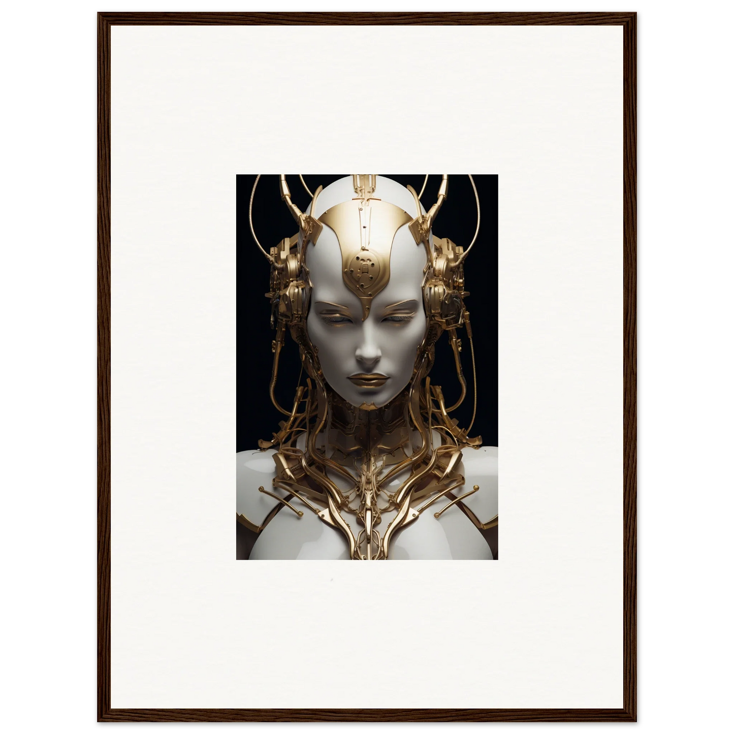 Futuristic bust with golden headpiece, perfect for Monarch Dream room decoration canvas print