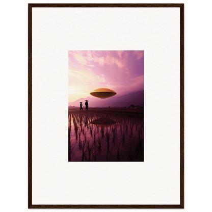 UFO over a flooded field at sunset for a Violet Dreaming canvas print decor