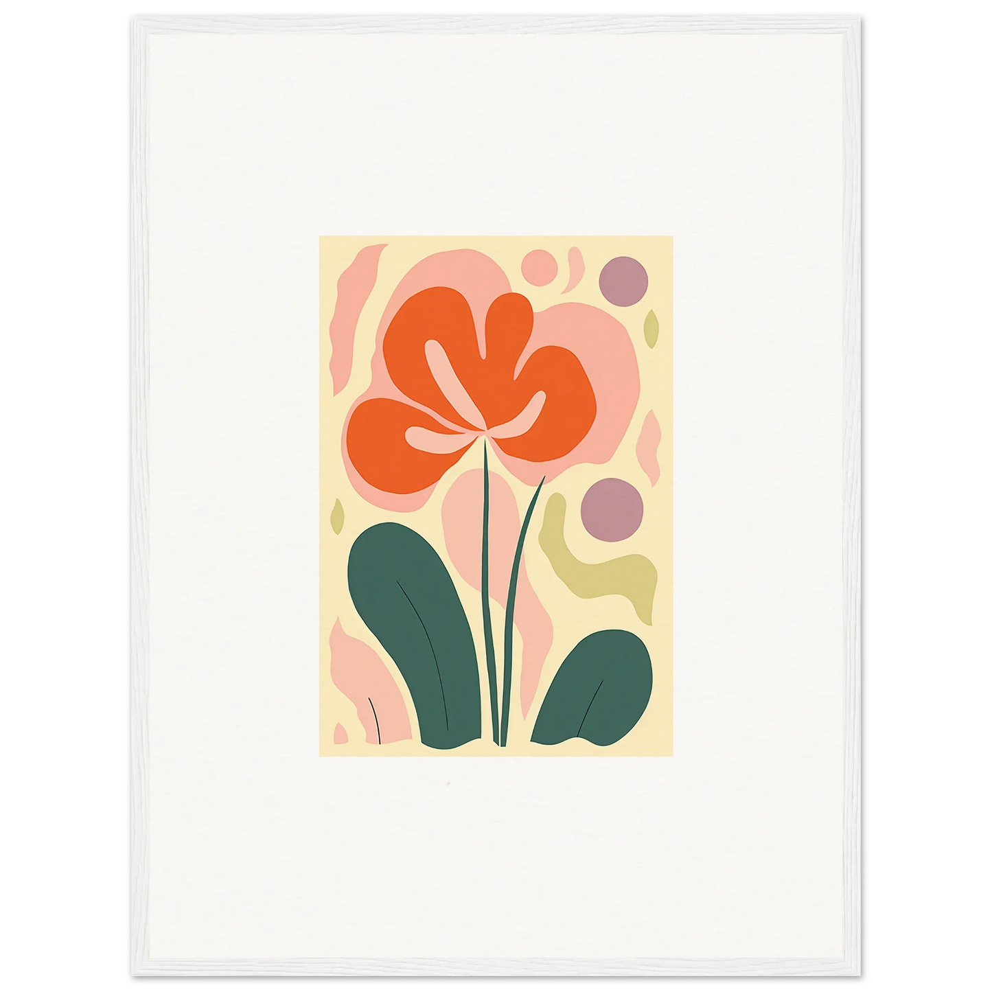 Stylized orange flower and green leaves in an abstract Vivid Echoes Whimsy canvas print