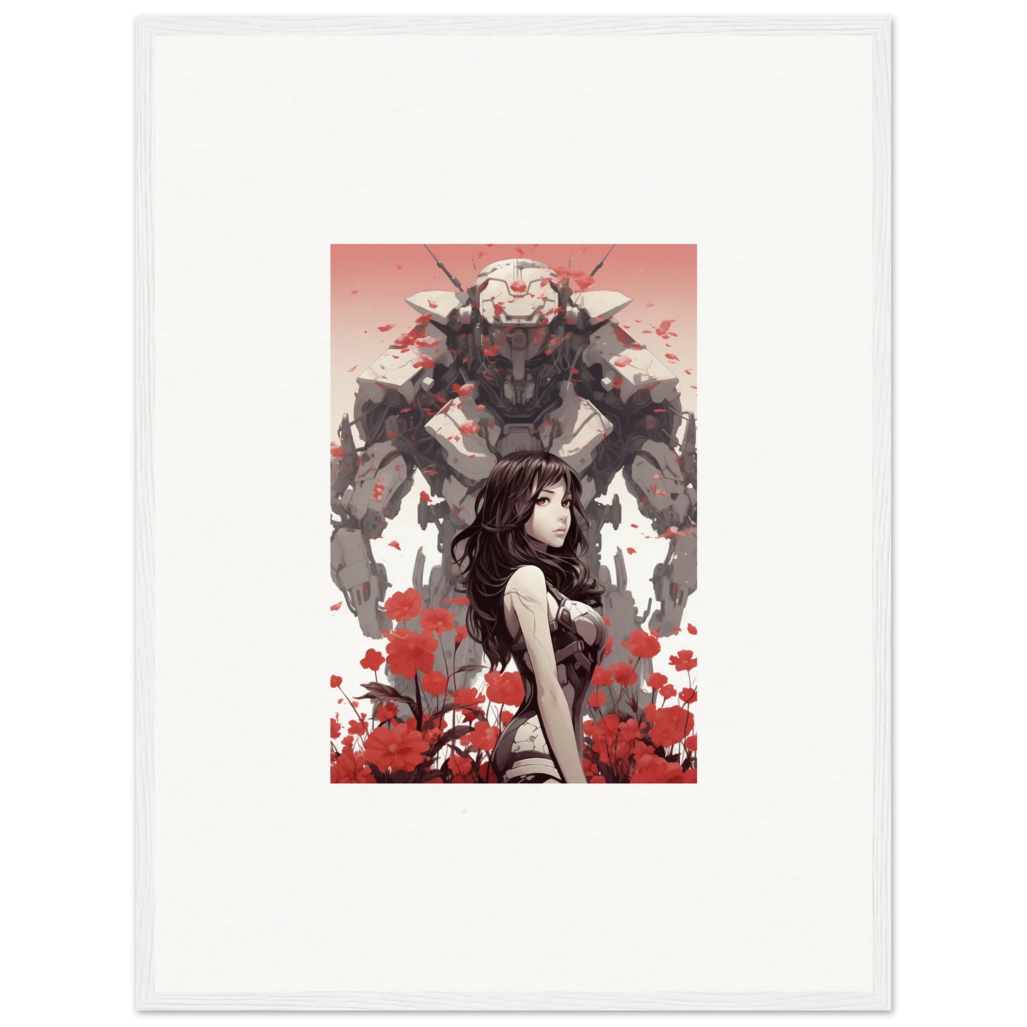 Stylized illustration for canvas print showing a woman facing a menacing figure, perfect wall art