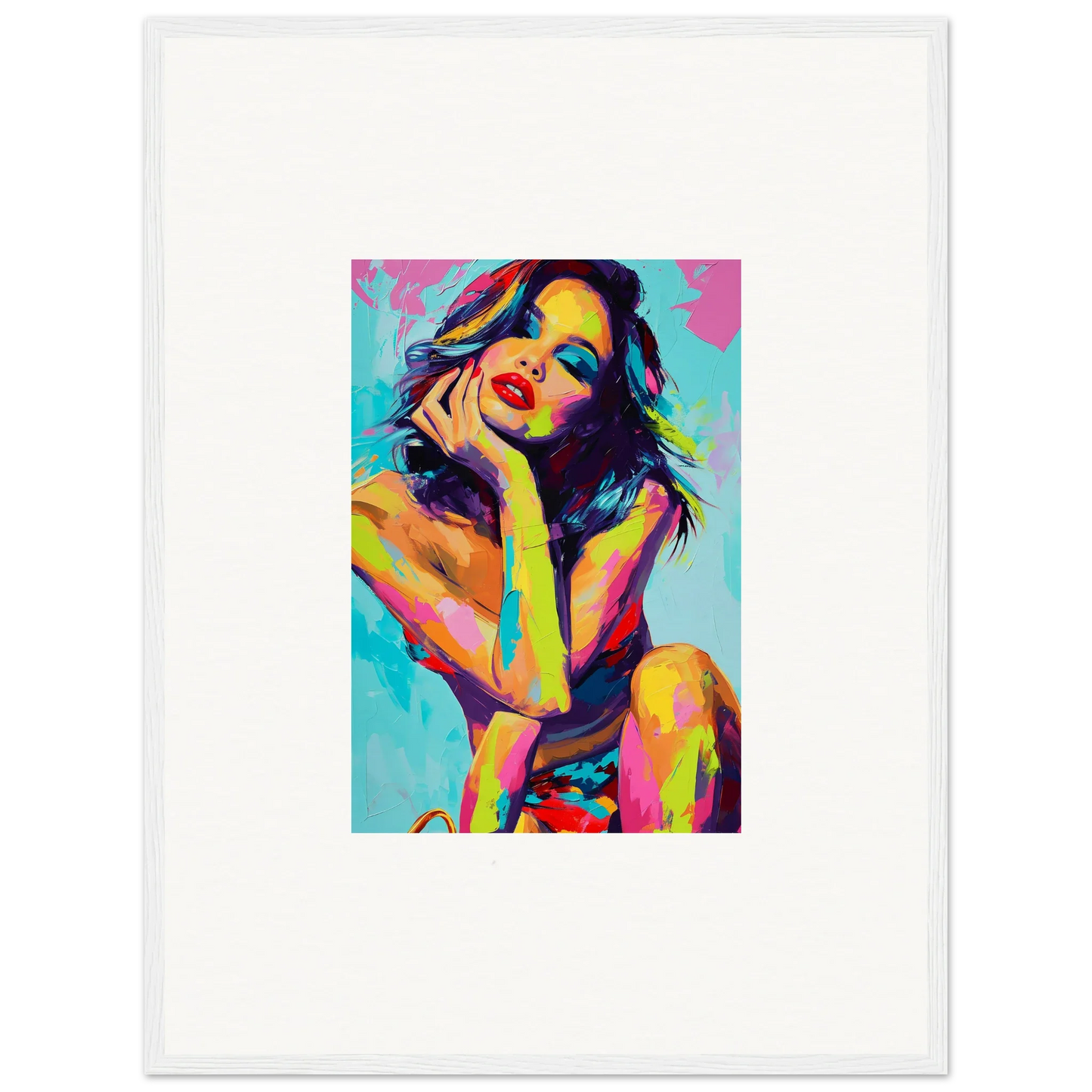 Colorful pop art portrait of a woman, perfect for room decoration as a canvas print