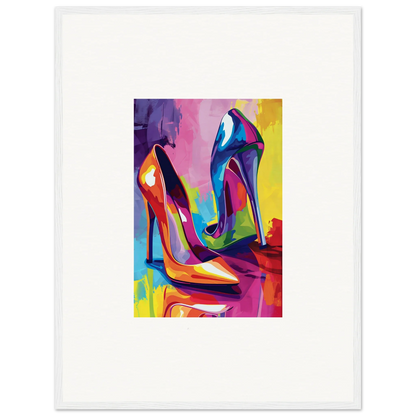 Colorful abstract wall art featuring high-heeled shoes in the Technicolor Ascânda