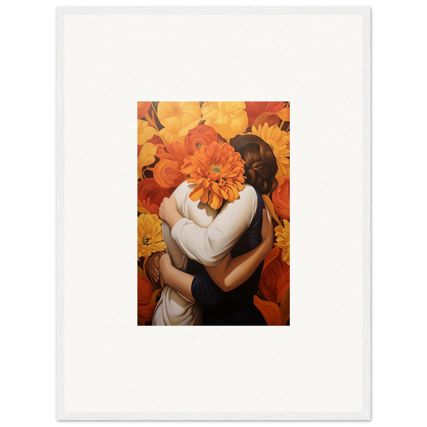 Vibrant floral painting of two figures for unique room decoration and euphoria embrace