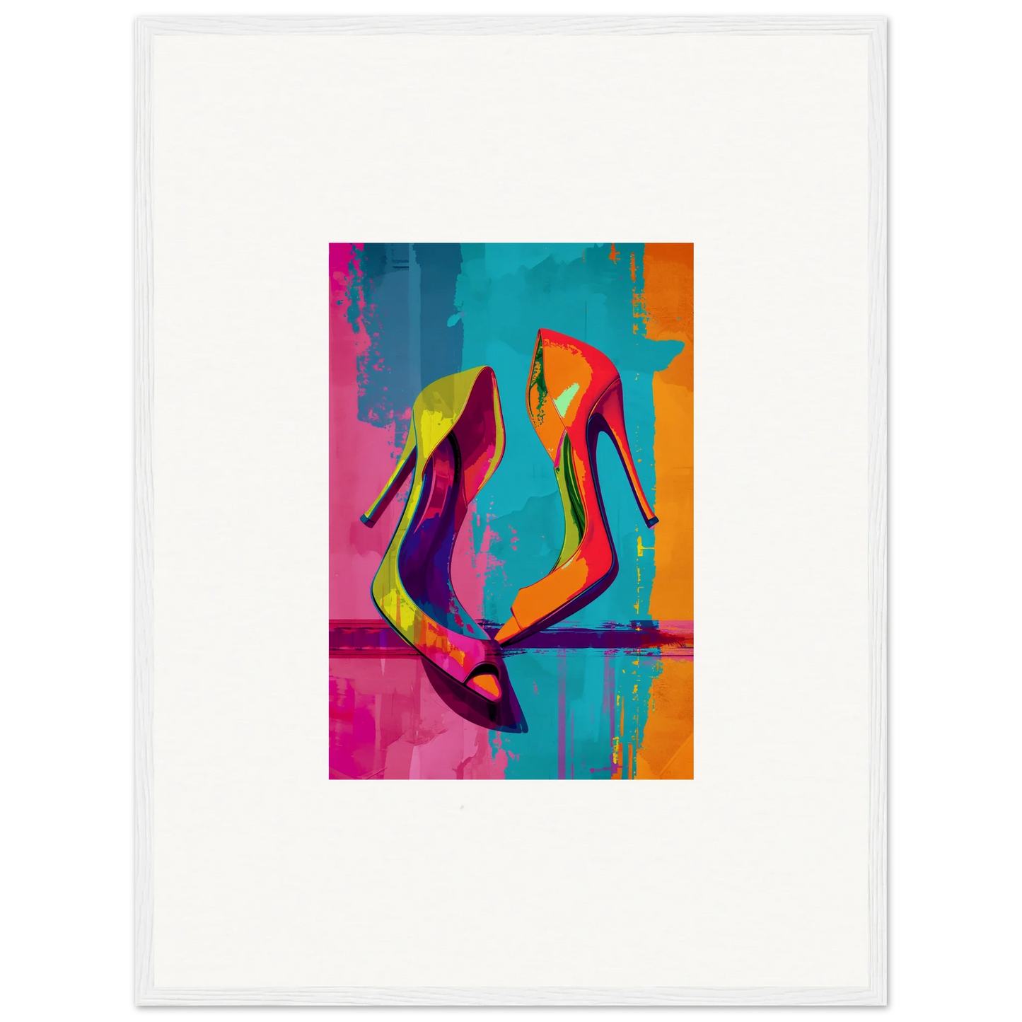 Colorful abstract canvas print of high-heeled shoes for vibrant room decoration