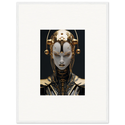 Futuristic robotic face art with golden headpiece for stylish room decoration canvas print