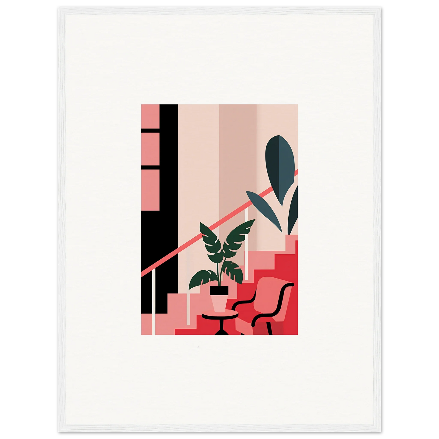 Minimalist canvas print of a chic interior with a potted plant and daydream expression