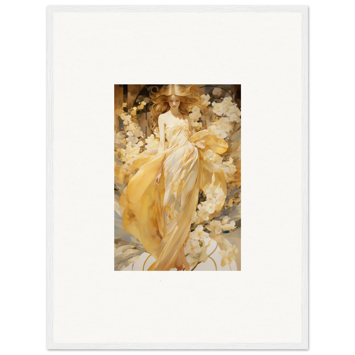 Vibrant Painting of a Woman in Yellow Dress for Petal Serenade Room Decoration Canvas Print