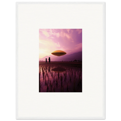 UFO hovering in a purple sky for a funky Violet Dreaming canvas print decoration