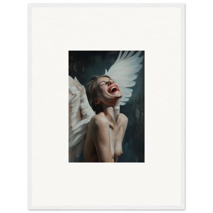 A joyful figure with white wings adds charm to your room decoration as canvas print wall art