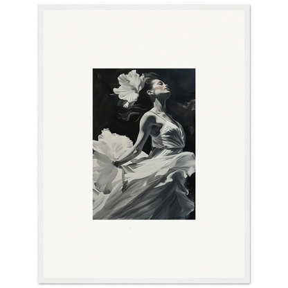 Black and white photo of a woman with flowing fabric, perfect for a visionary reverie canvas print