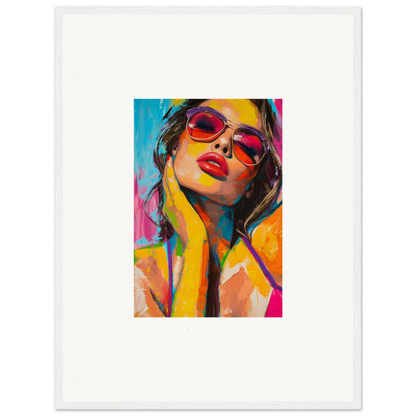 Colorful portrait of a woman in sunglasses for a vibrant Mind Prism canvas print