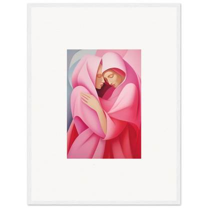 Stylized canvas print of a cloaked figure in pink robes embracing a child for room decoration