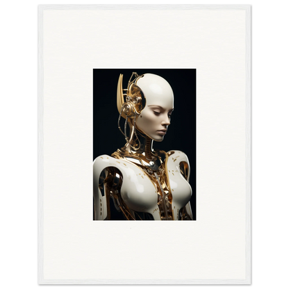 Humanoid robot with white and gold details, perfect for a Hyperspace Dream Machine vibe