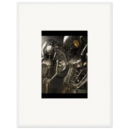 Metallic alien figures with elongated heads, perfect for a Synchronic Muse Web canvas print