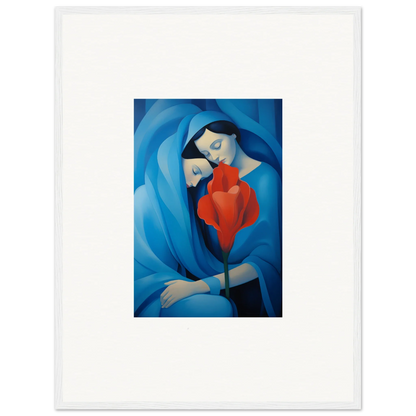 Painting of a woman in blue with a red flower, perfect for Hues Fuse Twilight canvas print