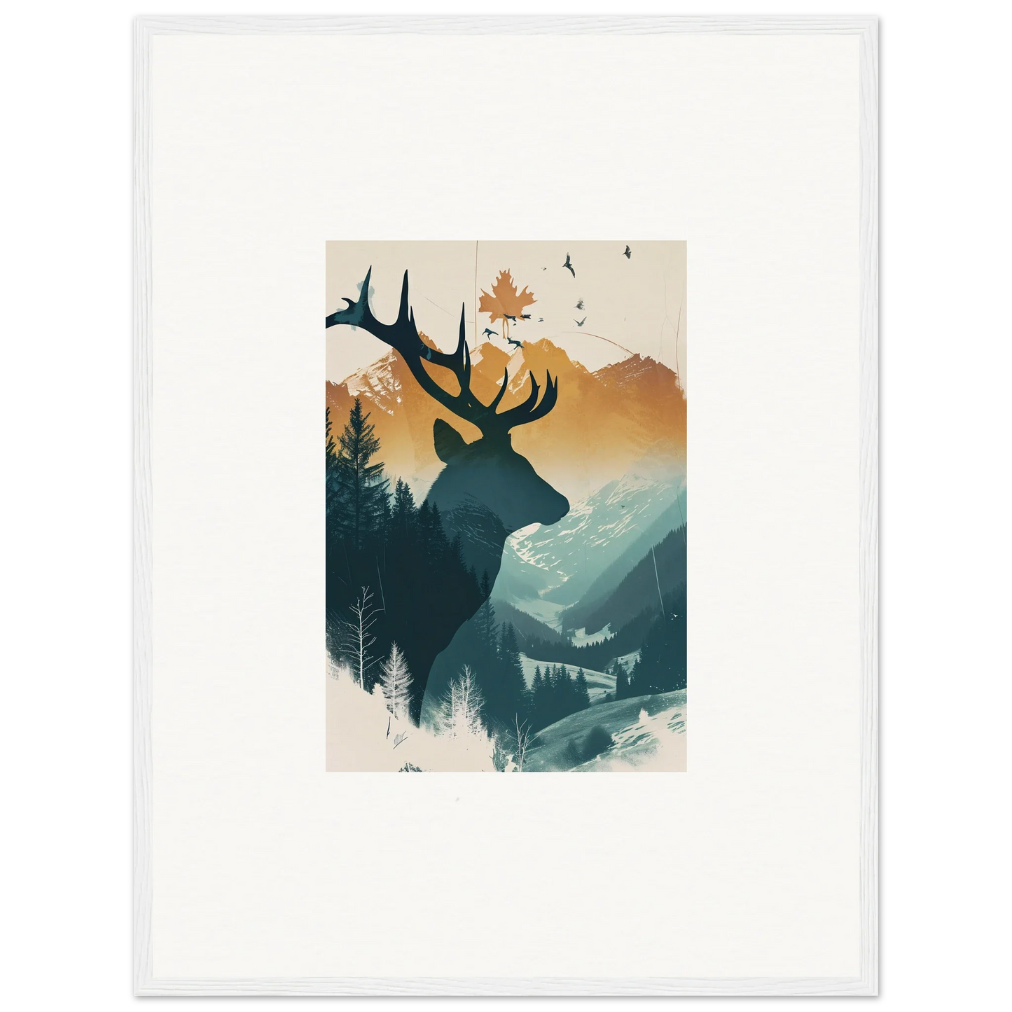 Silhouette of a stag haze deer against mountains for stylish room decoration canvas print