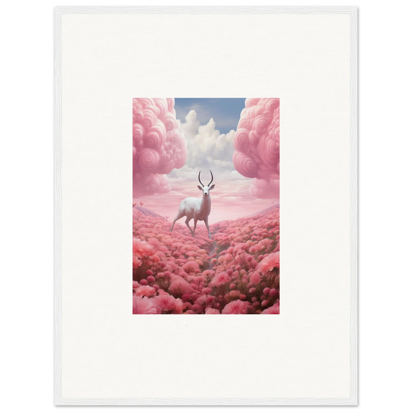 Majestic deer with antlers in pink clouds, perfect for berry collision room decoration