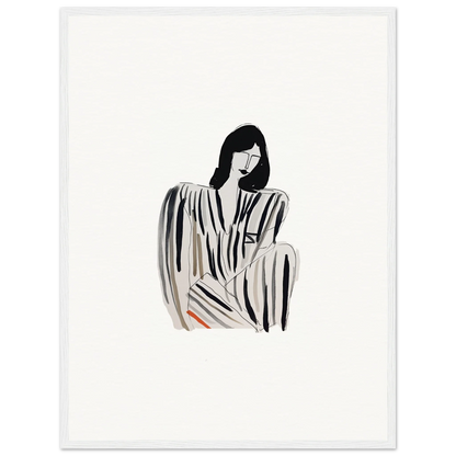 Minimalist black and white canvas print of a woman in Striped Whispers Formals