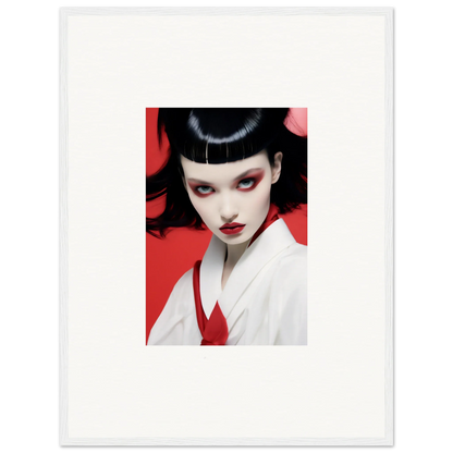 Portrait of a woman with geisha makeup on red, perfect for Cherry Dream canvas print decor