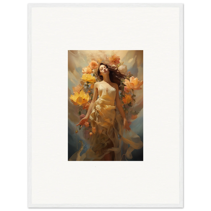 Woman in dreamy autumn leaves canvas print for a blissful Blossom Odyssey room decoration