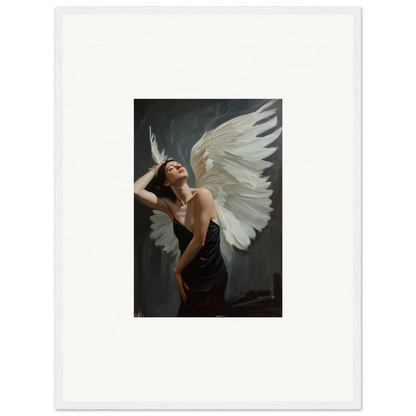 Artistic femme ascent portrait with white wings on canvas print for room decoration