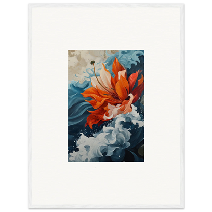 Vibrant orange goldfish in blue waves for a Petal Odyssey canvas print, perfect room decoration