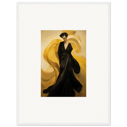 Elegant figure in a black gown with sun waves canvas print for stunning room decoration