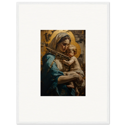 Beautiful canvas print of a woman in blue robes and child, perfect for room decoration