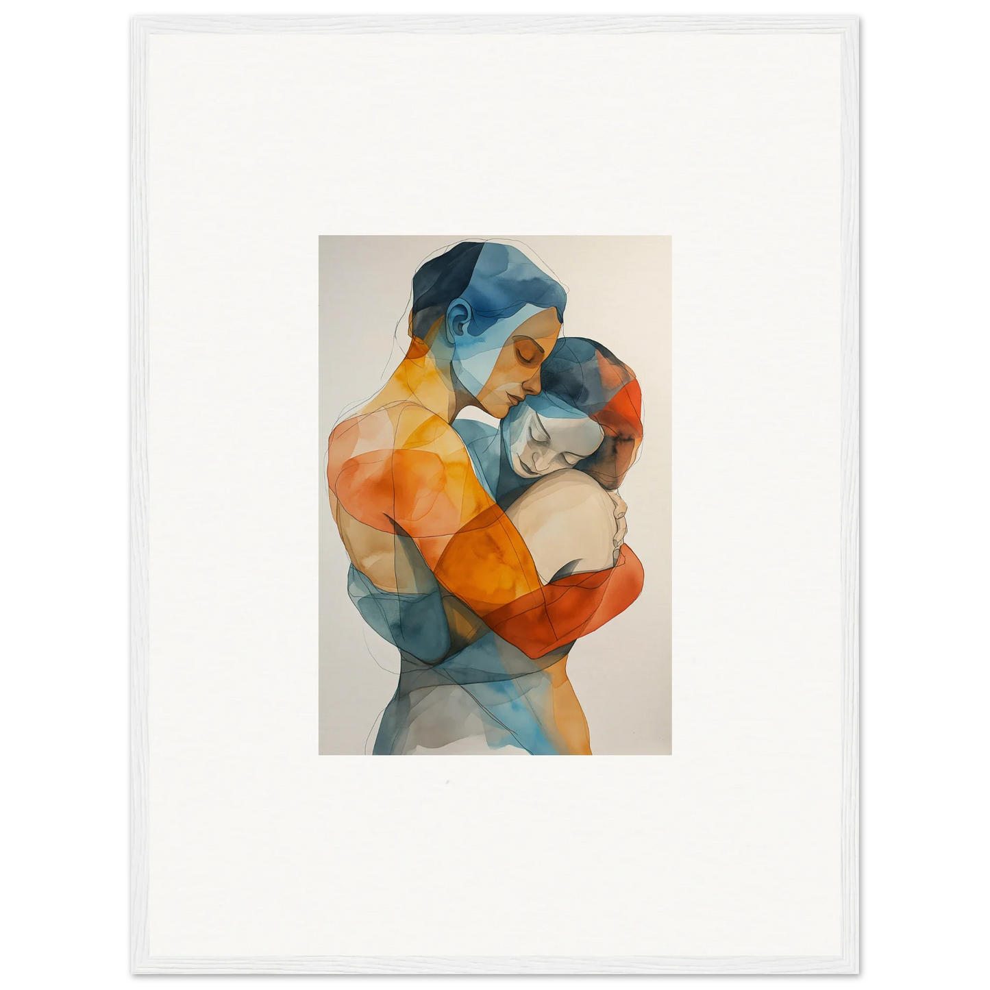 Abstract watercolor of two figures in vibrant hues for a cozy embrace cosmos canvas print