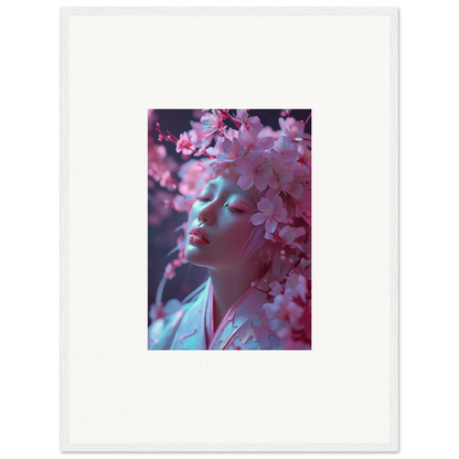 Delicate pink cherry blossoms frame a dreamy canvas print for your room decoration