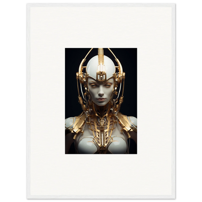 Futuristic humanoid with golden headdress, perfect for a Celestial Conductress canvas print